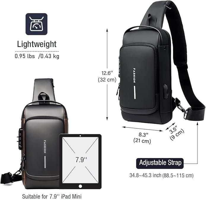 Sling Bag For Men & Women - Anti-Theft with USB Charging Port