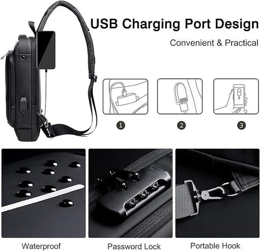 Sling Bag For Men & Women - Anti-Theft with USB Charging Port